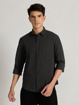 Men's Crinkled Checked Shirt in dark brown