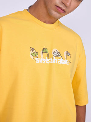 Everston - Sustainable Printed Baggy T-Shirt - Yellow - Espanshe