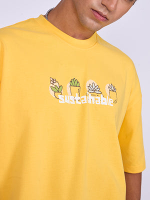 Men's Printed Baggy T-Shirt - Yellow