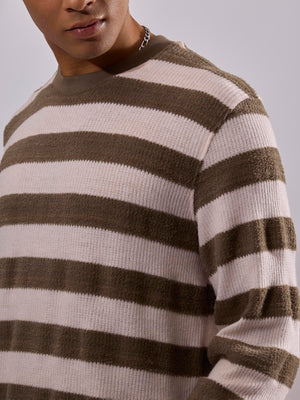 Swyft - Striped Crew neck Sweater - Brown - Espanshe