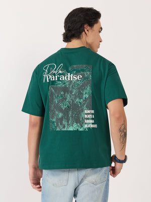 Sheldon - Palm Paradise Graphic Green Loose Fit T-Shirt - Espanshe