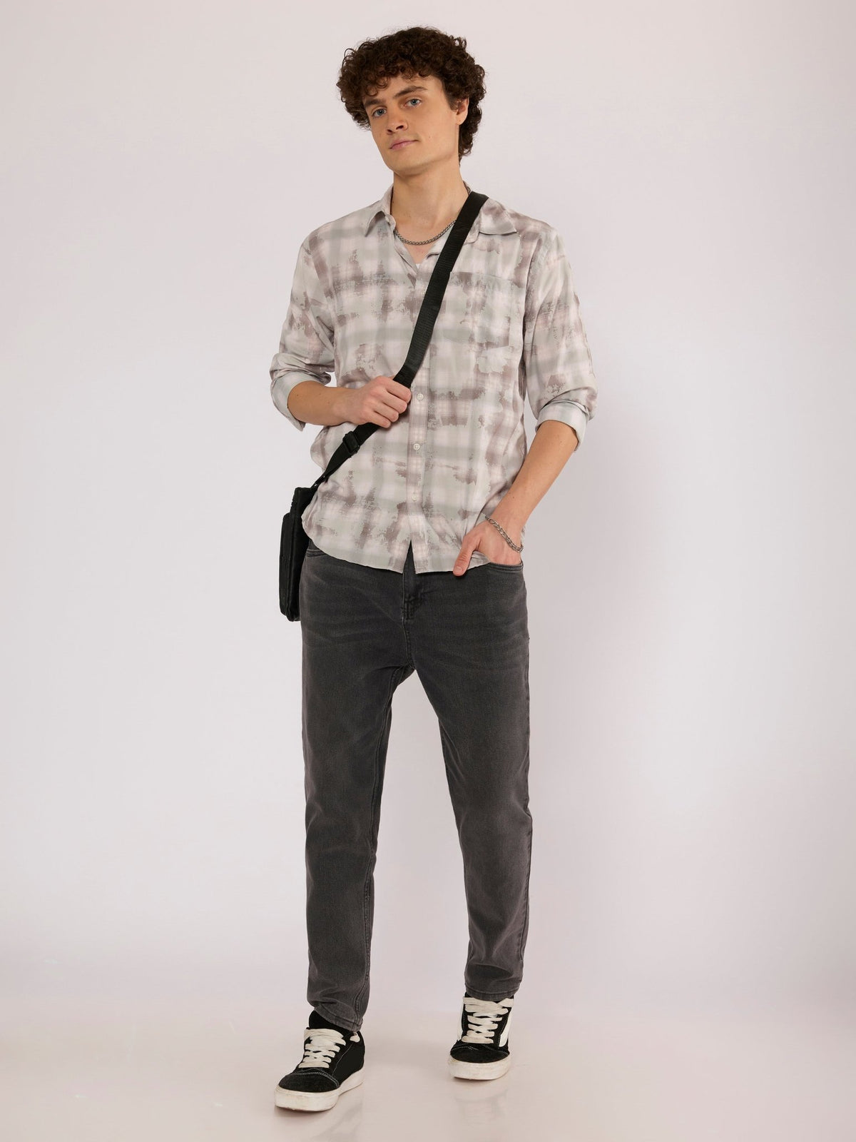 Jules - Digital Print Checkered Shirt - Taupe Grey - Espanshe