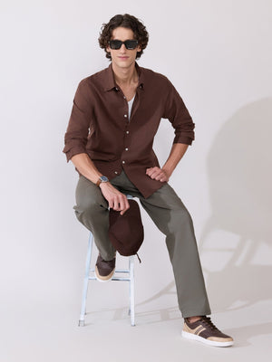 Taliko - Comfort Fit Dark Brown Linen Shirt - Espanshe