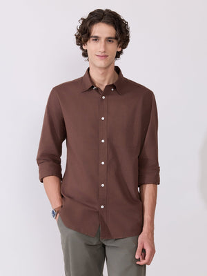 Taliko - Comfort Fit Dark Brown Linen Shirt - Espanshe