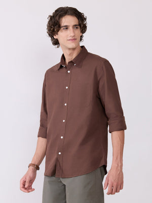 Taliko - Comfort Fit Dark Brown Linen Shirt - Espanshe