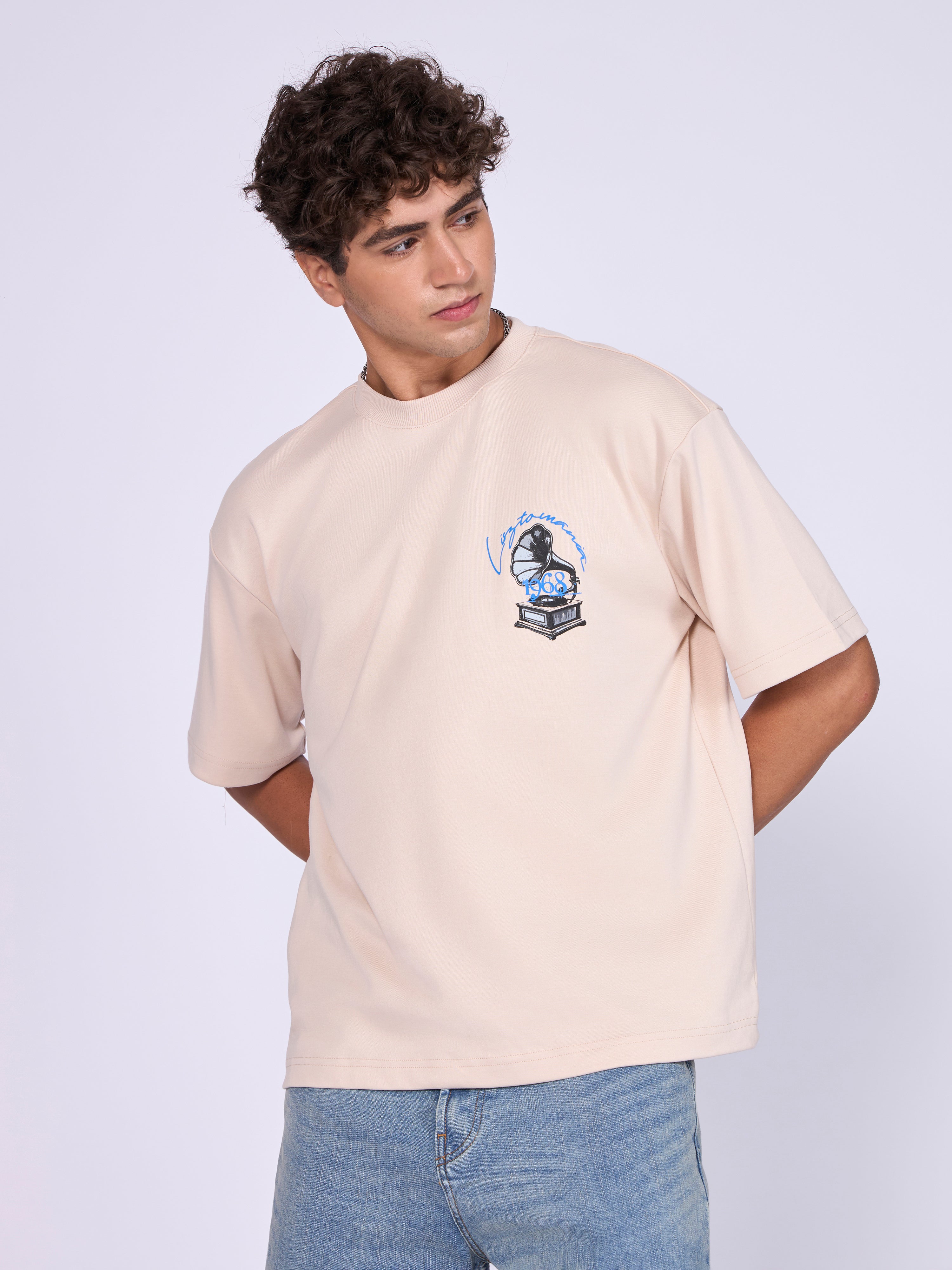 men wearing Lisztomania Retro Music Graphic T-Shirt - Cream