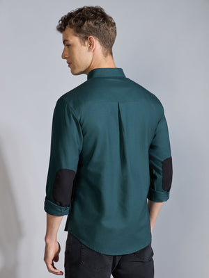 Orbit - Relaxed Fit Oxford Shirt With Elbow Patch - Dark Green - Espanshe