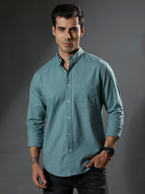 Classy - Turkish Fit Shirt With Elbow Patch - Aqua Green - Espanshe