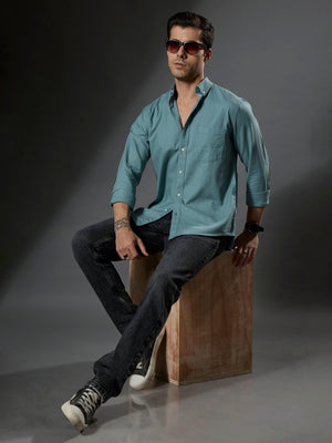 Classy - Turkish Fit Shirt With Elbow Patch - Aqua Green - Espanshe