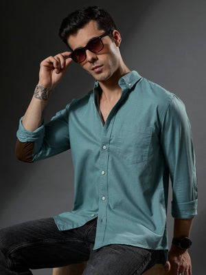 Classy - Turkish Fit Shirt With Elbow Patch - Aqua Green - Espanshe