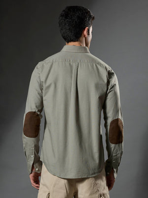 Classy - Turkish Fit Shirt With Elbow Patch - Cement Green - Espanshe