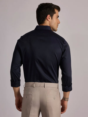 Yoyona - Turkish Fit Satin Shirt - Dark Navy - Espanshe