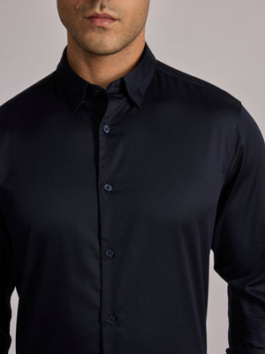 Yoyona - Turkish Fit Satin Shirt - Dark Navy - Espanshe