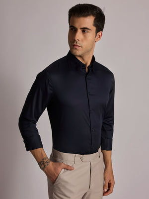 Yoyona - Turkish Fit Satin Shirt - Dark Navy - Espanshe