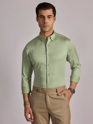 Yoyona - Turkish Fit Satin Shirt - Metalic Green - Espanshe