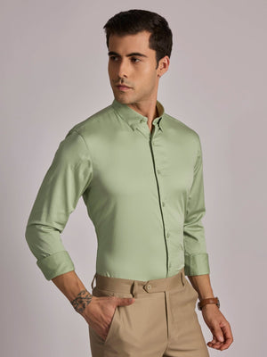 Yoyona - Turkish Fit Satin Shirt - Metalic Green - Espanshe