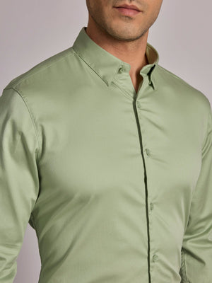 Yoyona - Turkish Fit Satin Shirt - Metalic Green - Espanshe