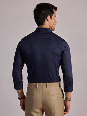 Yoyona - Turkish Fit Satin Shirt - Ink Blue - Espanshe