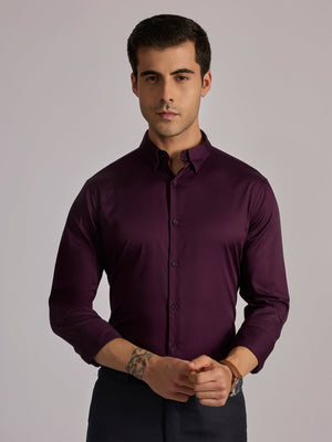 Yoyona - Turkish Fit Satin Shirt - Wine - Espanshe