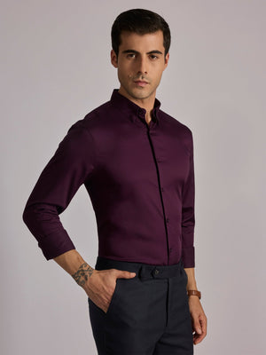 Yoyona - Turkish Fit Satin Shirt - Wine - Espanshe