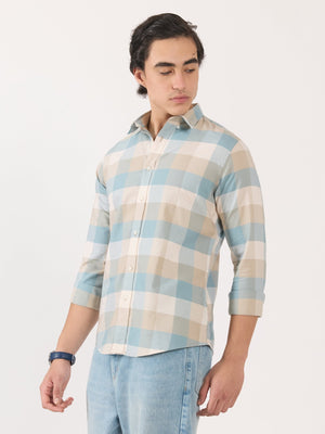 Katasha - Turkish Fit Checked Shirt - Blue & Beige - Espanshe