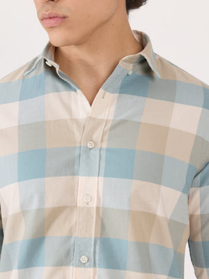 Men's Turkish Fit Checked Shirt - blue and beige