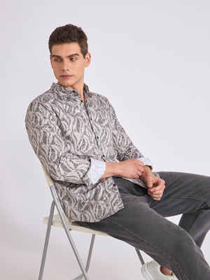 Men's Satin Digital Printed Shirt - Light Goldenrod Yellow