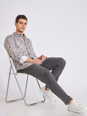 Men's Satin Digital Printed Shirt - Light Goldenrod Yellow