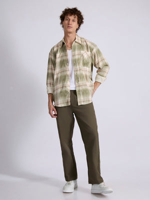 Talbot - Drop Shoulder Checks Shirt - Light Olive - Espanshe