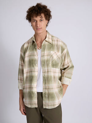 Talbot - Drop Shoulder Checks Shirt - Light Olive - Espanshe