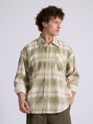 Talbot - Drop Shoulder Checks Shirt - Light Olive - Espanshe