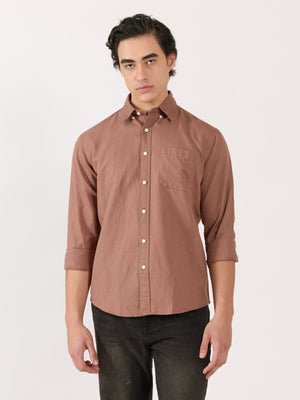 Men's Relaxed Linen Shirt - Light Brown