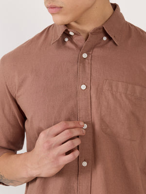 Men's Relaxed Linen Shirt - Light Brown