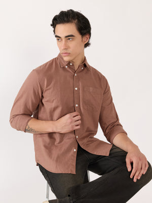 Men's Relaxed Linen Shirt - Light Brown
