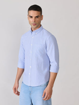 Neocut - Relaxed Striped Oxford Shirt - Blue - Espanshe