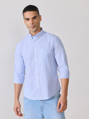 Neocut - Relaxed Striped Oxford Shirt - Blue - Espanshe