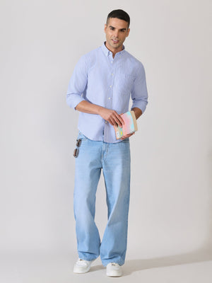 Neocut - Relaxed Striped Oxford Shirt - Blue - Espanshe