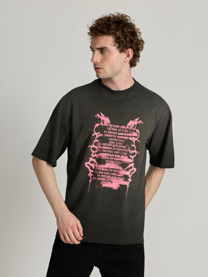 Lona - Graffiti-Inspired Print Baggy T-Shirt - Black - Espanshe
