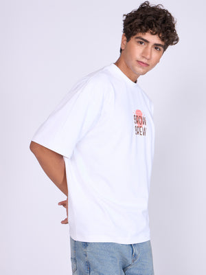 Everston - Brow Brew Printed Baggy T-Shirt - White - Espanshe