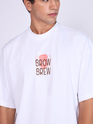 Everston - Brow Brew Printed Baggy T-Shirt - White - Espanshe