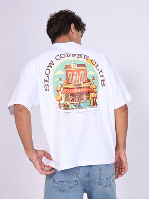 Everston - Brow Brew Printed Baggy T-Shirt - White - Espanshe