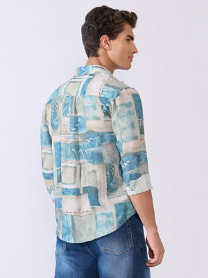Mitaka - Relaxed Printed Shirt - Blue - Espanshe