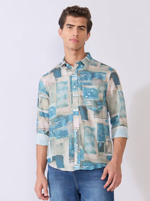 Mitaka - Relaxed Printed Shirt - Blue - Espanshe