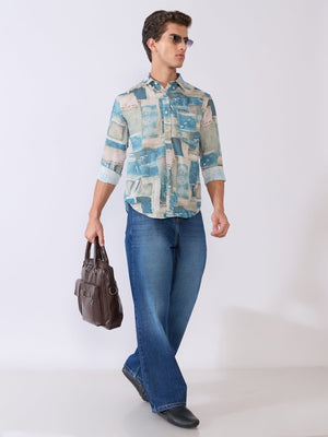 Mitaka - Relaxed Printed Shirt - Blue - Espanshe