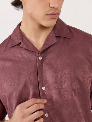 Men's Embroidered Cuban Collar Shirt - Plum
