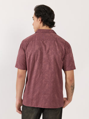 Men's Embroidered Cuban Collar Shirt - Plum