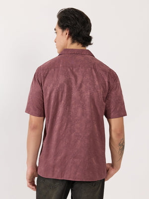 Pova - Embroidered Cuban Collar Shirt - Plum - Espanshe