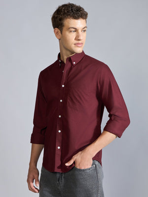 Flux - Relaxed Fit Oxford Shirt - Maroon - Espanshe