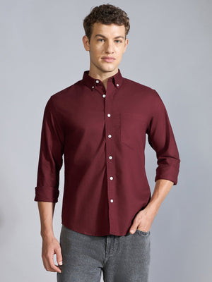 Flux - Relaxed Fit Oxford Shirt - Maroon - Espanshe