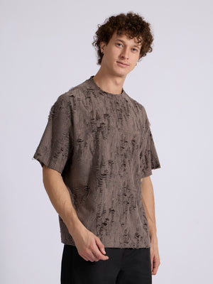 men's Distressed T Shirt in Coffee